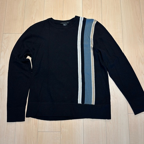 Theory Sweater in Black with Stripes in Blue and Beige